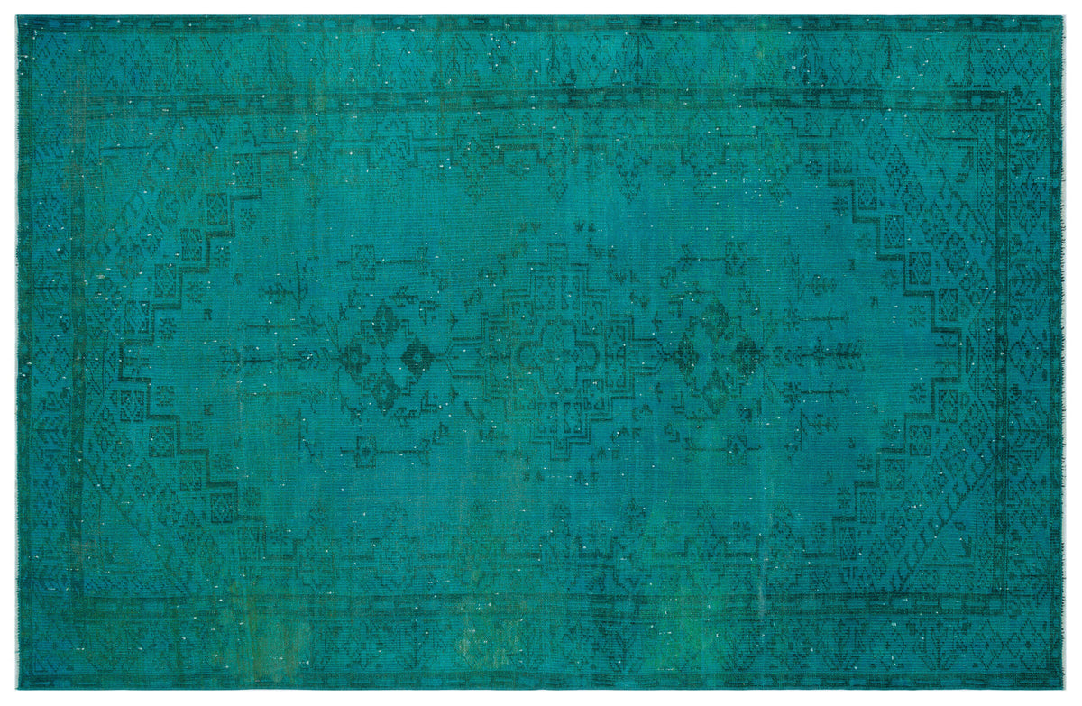 Traditional Design Turquoise Over Dyed Vintage Rug 6&#39;2&#39;&#39; x 9&#39;5&#39;&#39; ft 188 x 288 cm