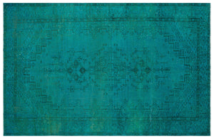 Traditional Design Turquoise Over Dyed Vintage Rug 6'2'' x 9'5'' ft 188 x 288 cm