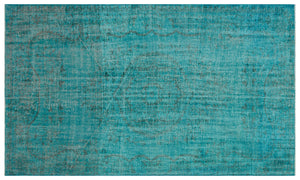 Turquoise  Over Dyed Vintage Rug 5'10'' x 9'8'' ft 179 x 295 cm