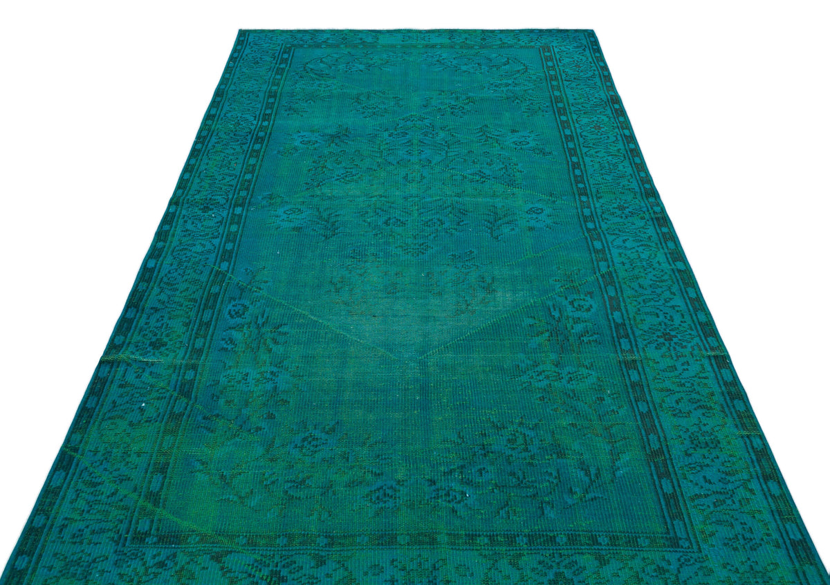 Retro Design Turquoise Over Dyed Vintage Rug 4&#39;11&#39;&#39; x 8&#39;10&#39;&#39; ft 150 x 268 cm