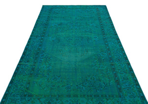 Retro Design Turquoise Over Dyed Vintage Rug 4'11'' x 8'10'' ft 150 x 268 cm