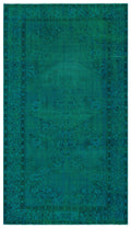 Retro Design Turquoise Over Dyed Vintage Rug 4'11'' x 8'10'' ft 150 x 268 cm