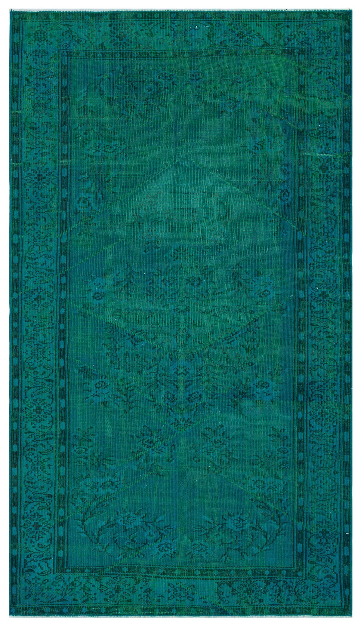 Retro Design Turquoise Over Dyed Vintage Rug 4&#39;11&#39;&#39; x 8&#39;10&#39;&#39; ft 150 x 268 cm