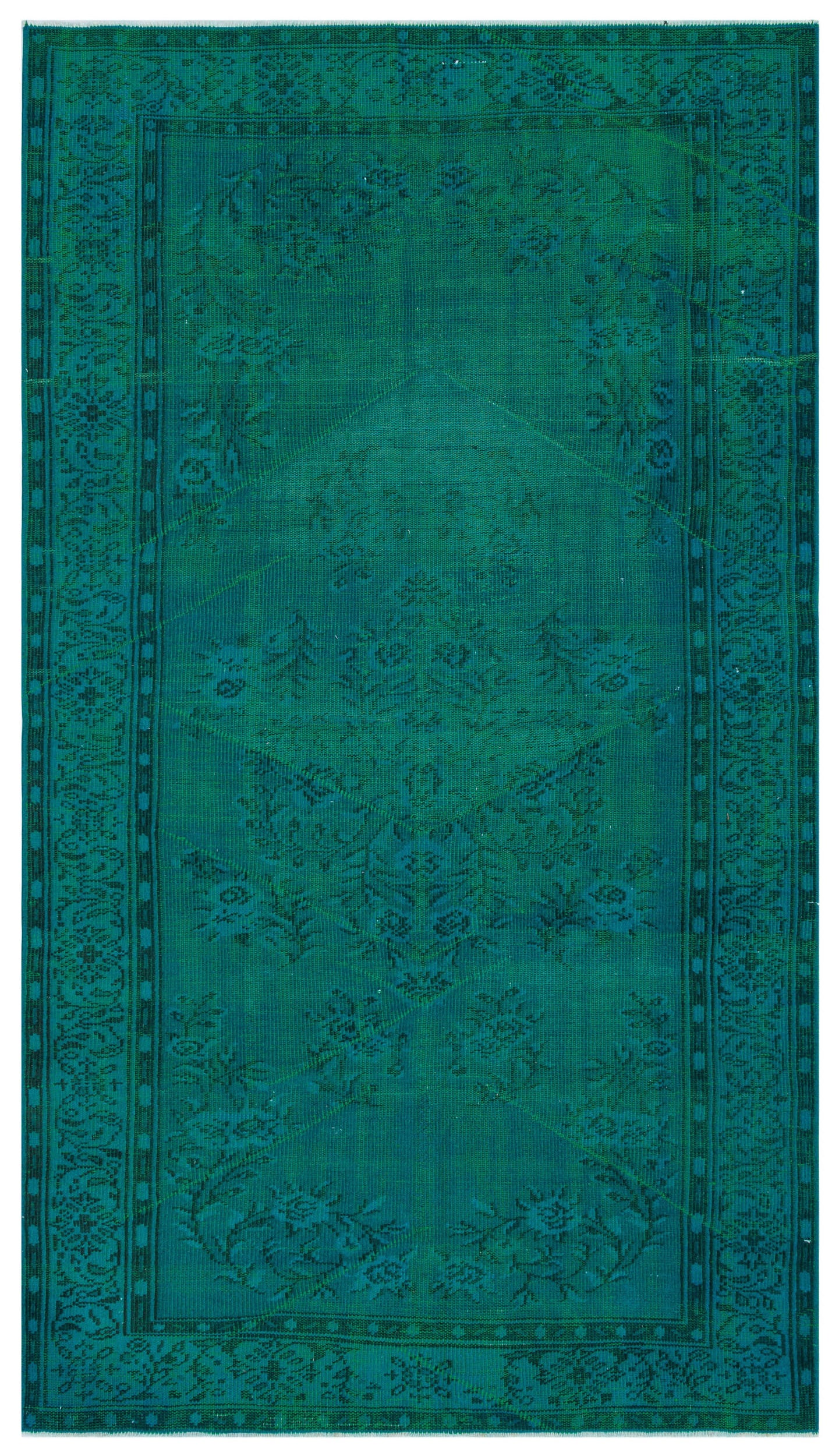 Retro Design Turquoise Over Dyed Vintage Rug 4'11'' x 8'10'' ft 150 x 268 cm
