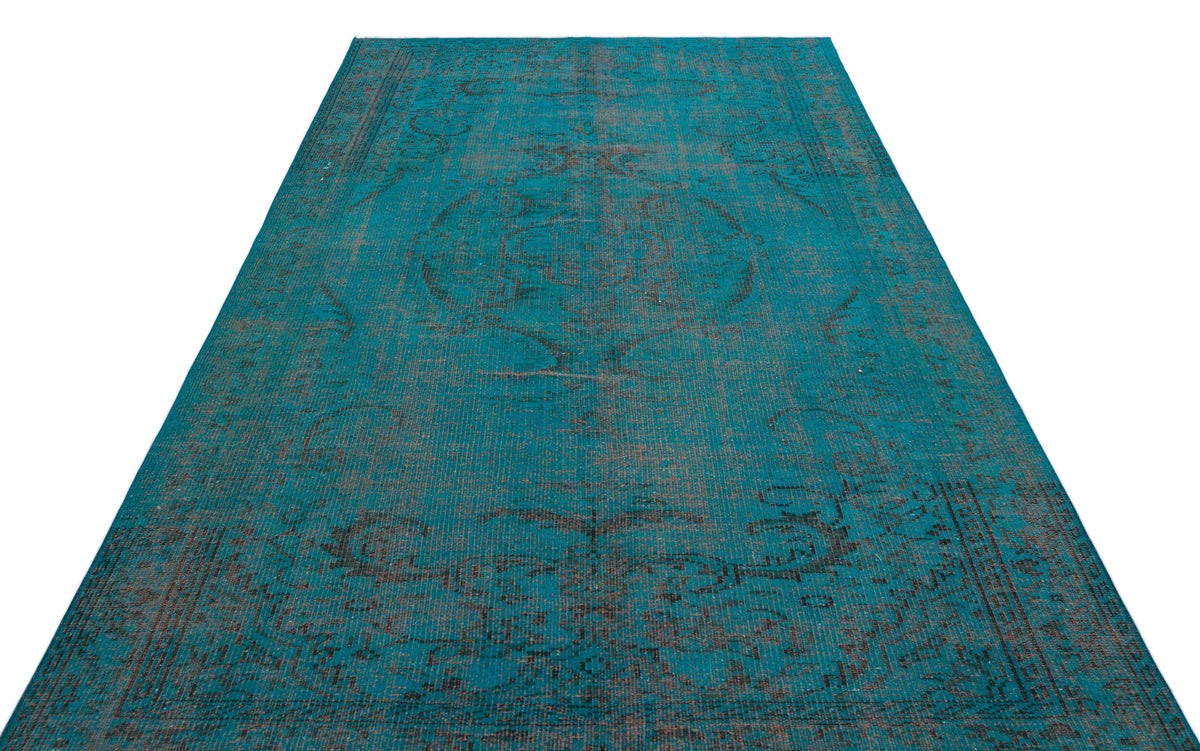 Traditional Design Turquoise Over Dyed Vintage Rug 5&#39;6&#39;&#39; x 8&#39;8&#39;&#39; ft 168 x 265 cm