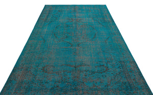 Traditional Design Turquoise Over Dyed Vintage Rug 5'6'' x 8'8'' ft 168 x 265 cm