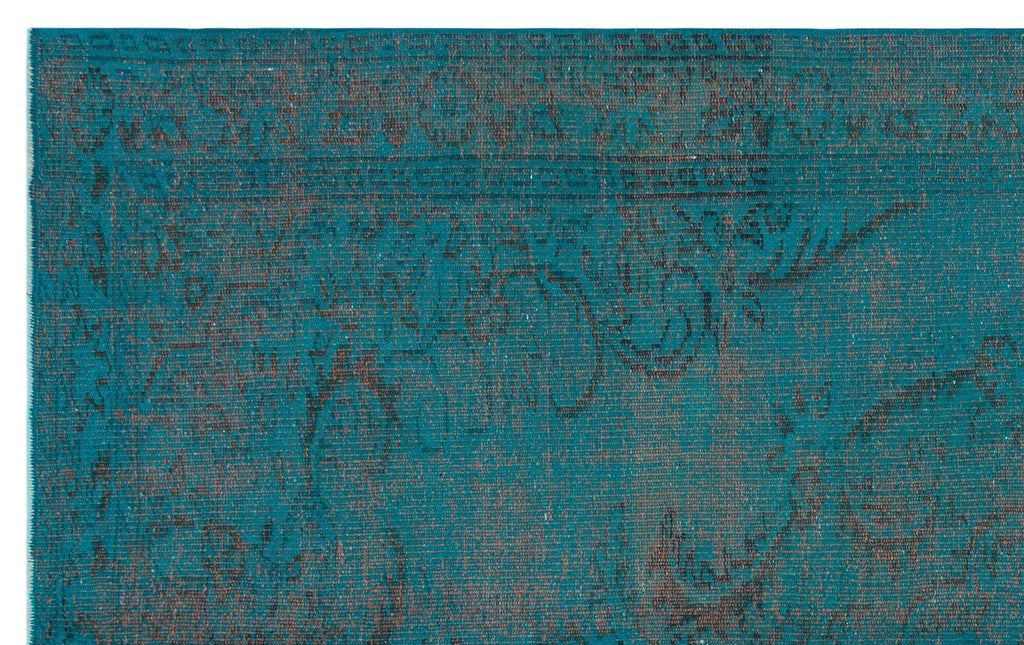 Traditional Design Turquoise Over Dyed Vintage Rug 5'6'' x 8'8'' ft 168 x 265 cm