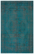 Traditional Design Turquoise Over Dyed Vintage Rug 5'6'' x 8'8'' ft 168 x 265 cm