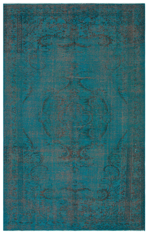 Traditional Design Turquoise Over Dyed Vintage Rug 5'6'' x 8'8'' ft 168 x 265 cm