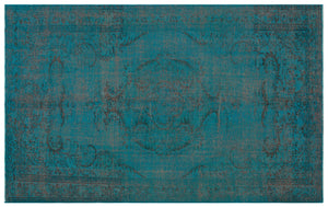 Traditional Design Turquoise Over Dyed Vintage Rug 5'6'' x 8'8'' ft 168 x 265 cm