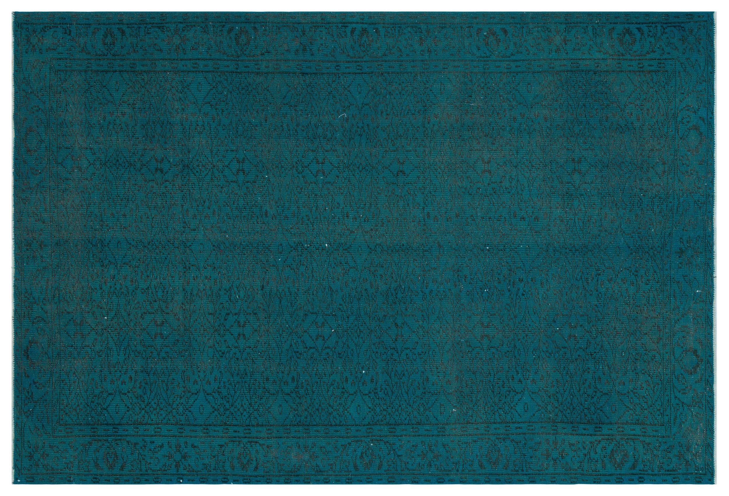 Retro Design Turquoise Over Dyed Vintage Rug 6'3'' x 9'2'' ft 190 x 280 cm