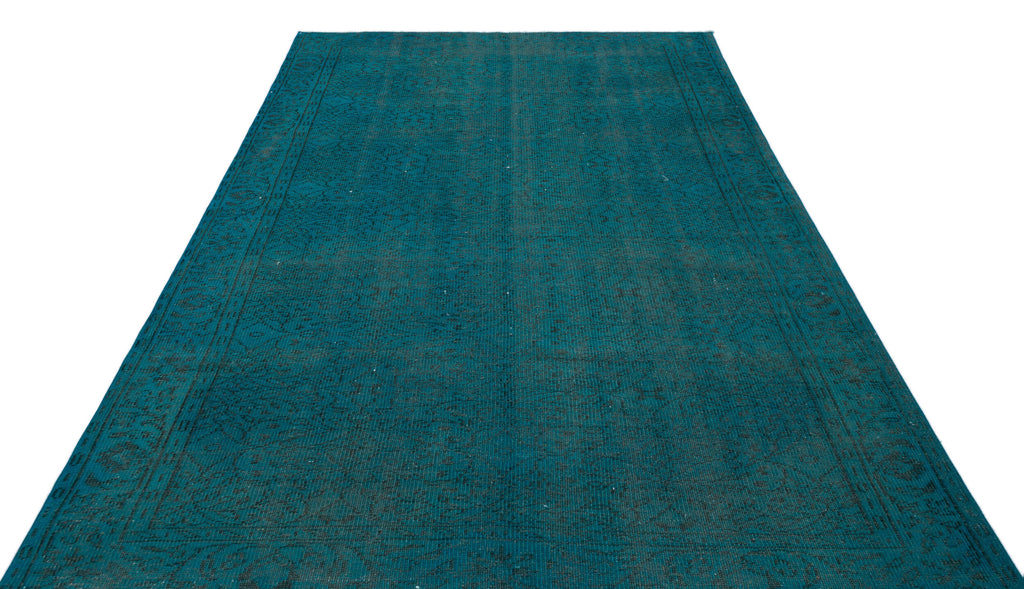 Retro Design Turquoise Over Dyed Vintage Rug 6'3'' x 9'2'' ft 190 x 280 cm