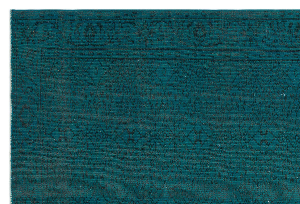 Retro Design Turquoise Over Dyed Vintage Rug 6&#39;3&#39;&#39; x 9&#39;2&#39;&#39; ft 190 x 280 cm