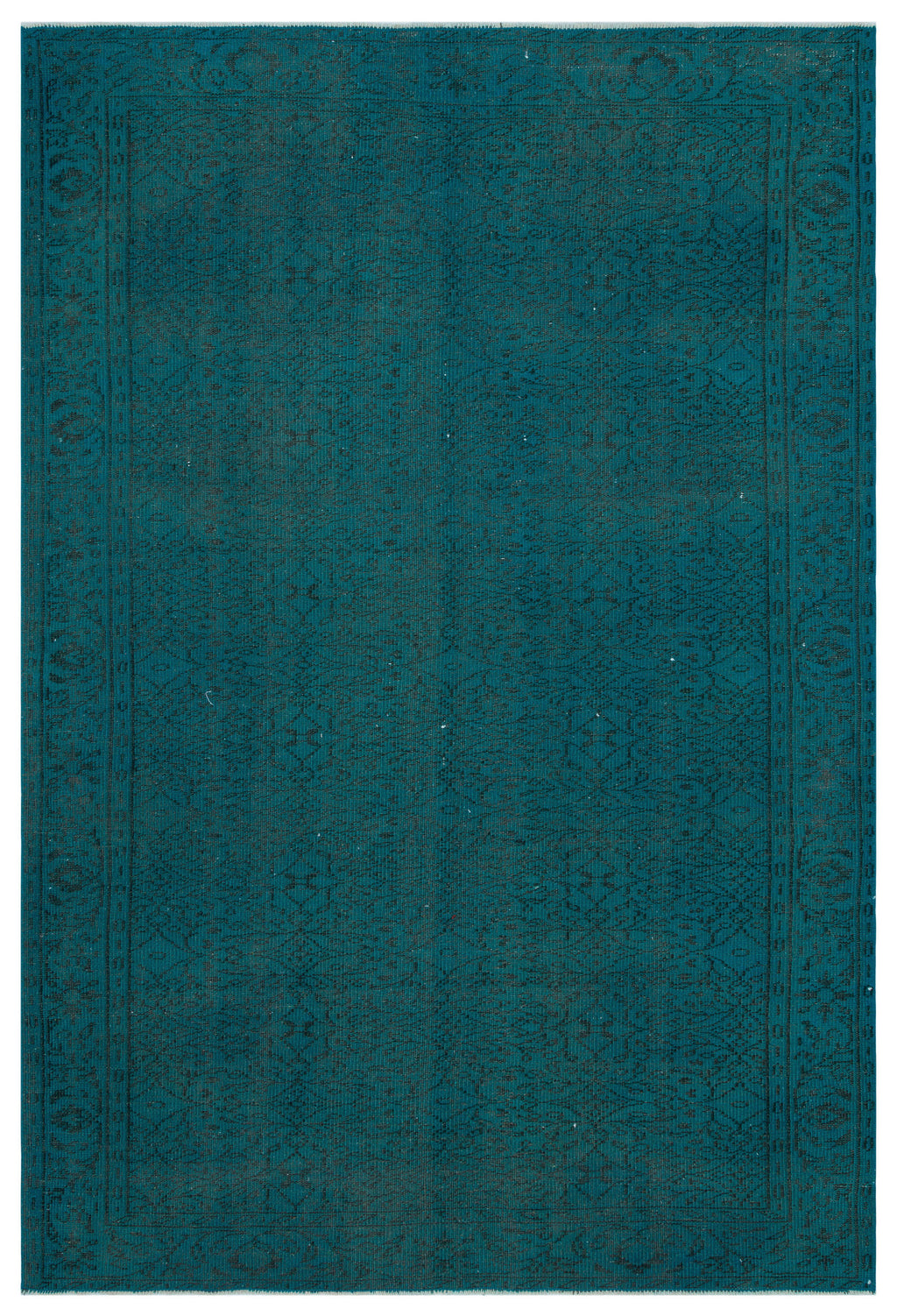Retro Design Turquoise Over Dyed Vintage Rug 6'3'' x 9'2'' ft 190 x 280 cm