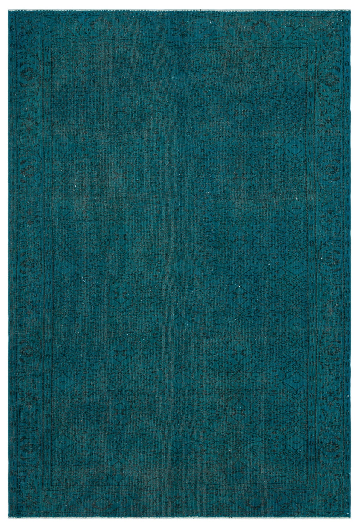 Retro Design Turquoise Over Dyed Vintage Rug 6&#39;3&#39;&#39; x 9&#39;2&#39;&#39; ft 190 x 280 cm