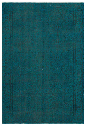 Retro Design Turquoise Over Dyed Vintage Rug 6'3'' x 9'2'' ft 190 x 280 cm