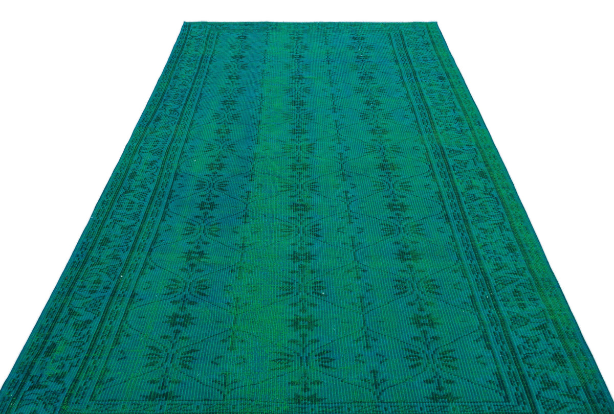 Retro Design Turquoise Over Dyed Vintage Rug 5&#39;1&#39;&#39; x 8&#39;7&#39;&#39; ft 154 x 261 cm