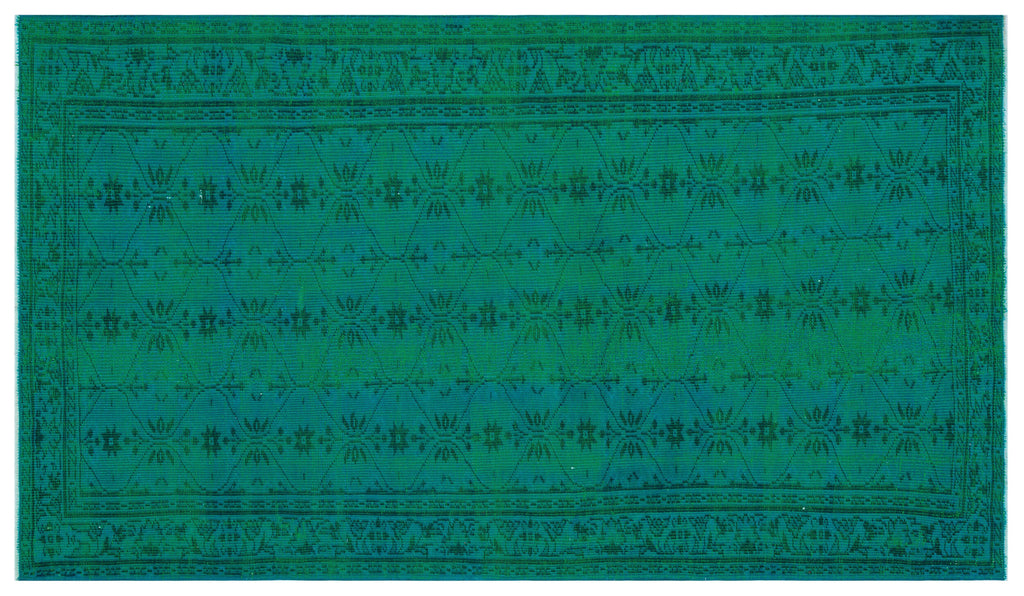 Retro Design Turquoise Over Dyed Vintage Rug 5'1'' x 8'7'' ft 154 x 261 cm