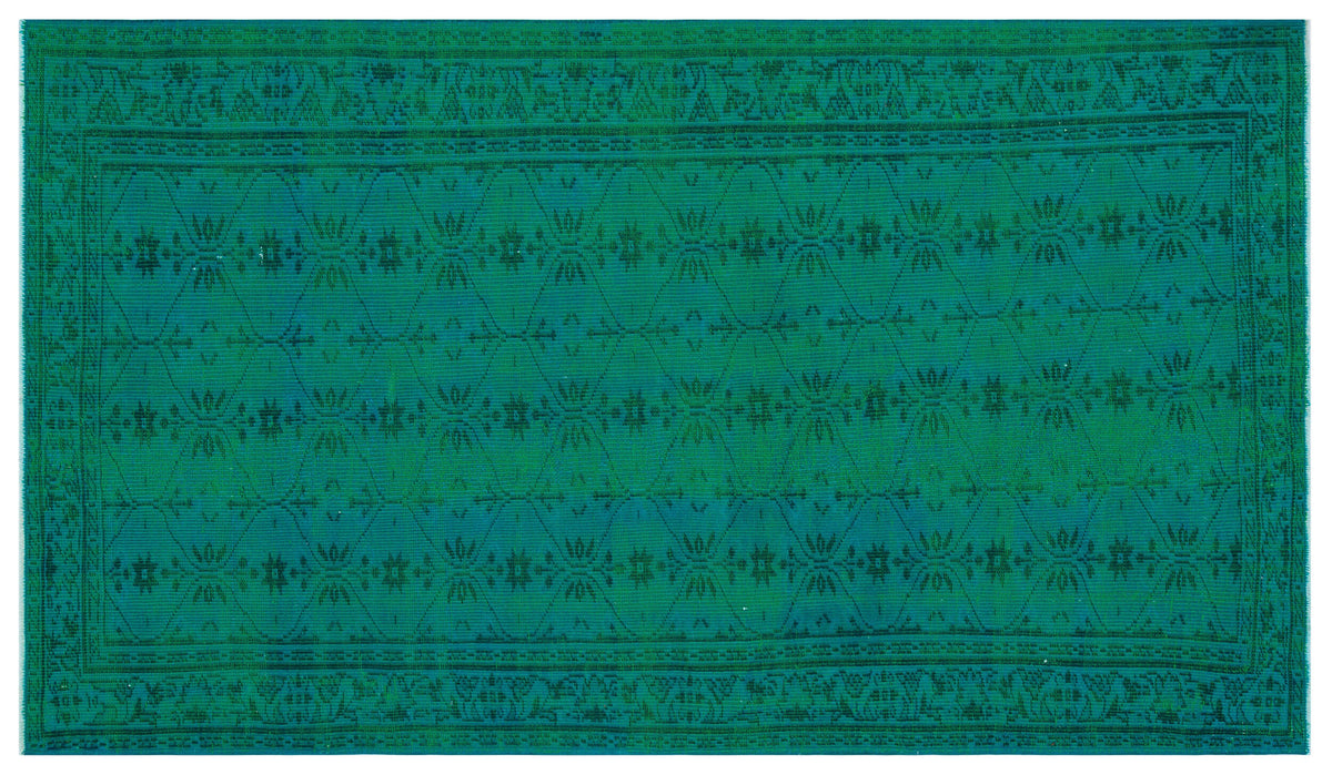 Retro Design Turquoise Over Dyed Vintage Rug 5&#39;1&#39;&#39; x 8&#39;7&#39;&#39; ft 154 x 261 cm