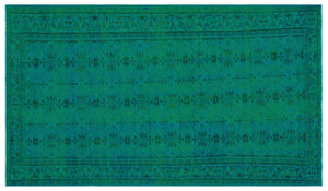 Retro Design Turquoise Over Dyed Vintage Rug 5'1'' x 8'7'' ft 154 x 261 cm