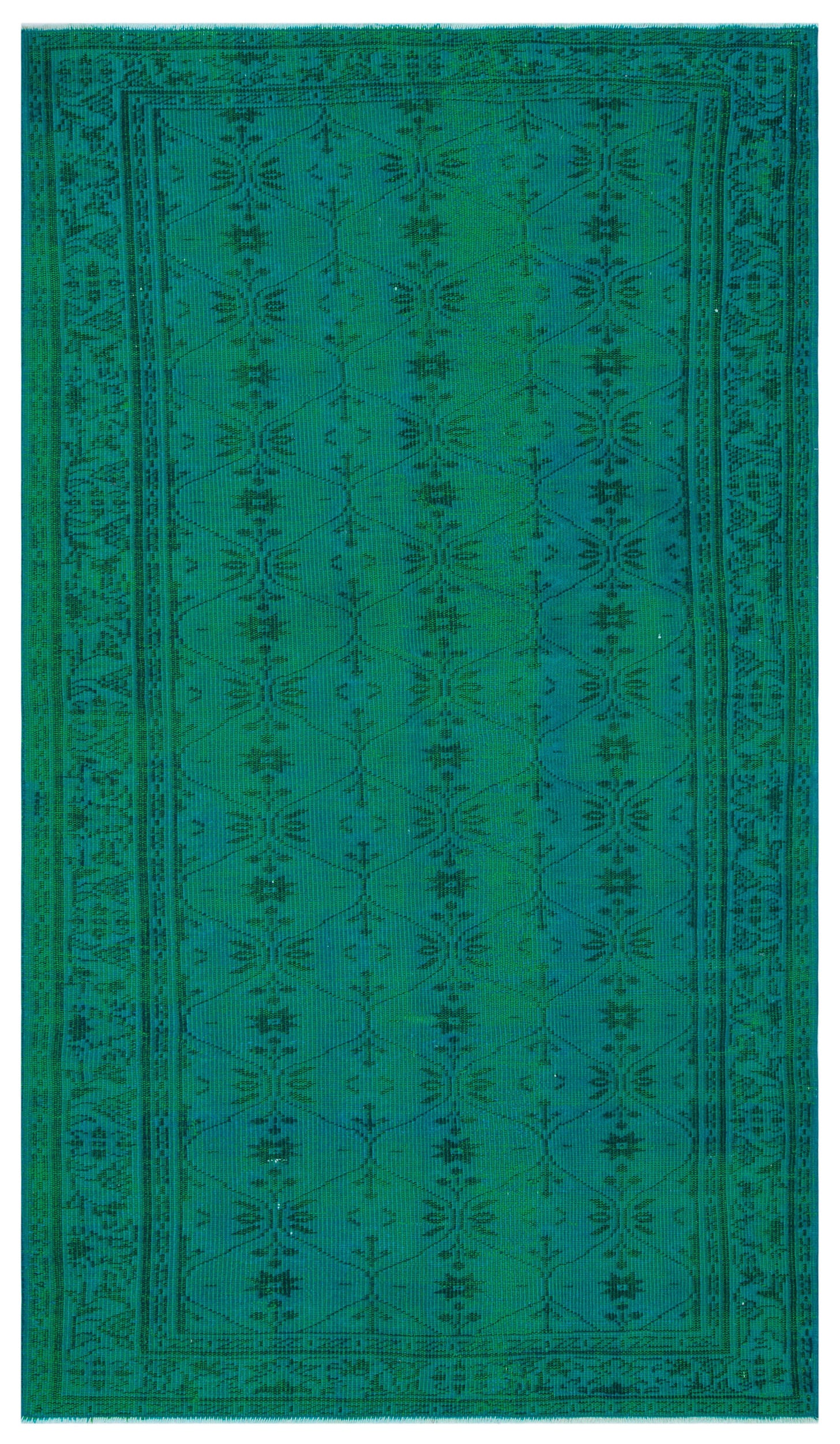 Retro Design Turquoise Over Dyed Vintage Rug 5'1'' x 8'7'' ft 154 x 261 cm