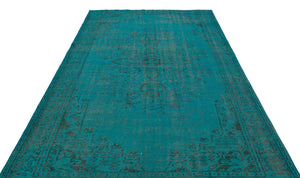 Turquoise  Over Dyed Vintage Rug 5'11'' x 9'2'' ft 180 x 280 cm