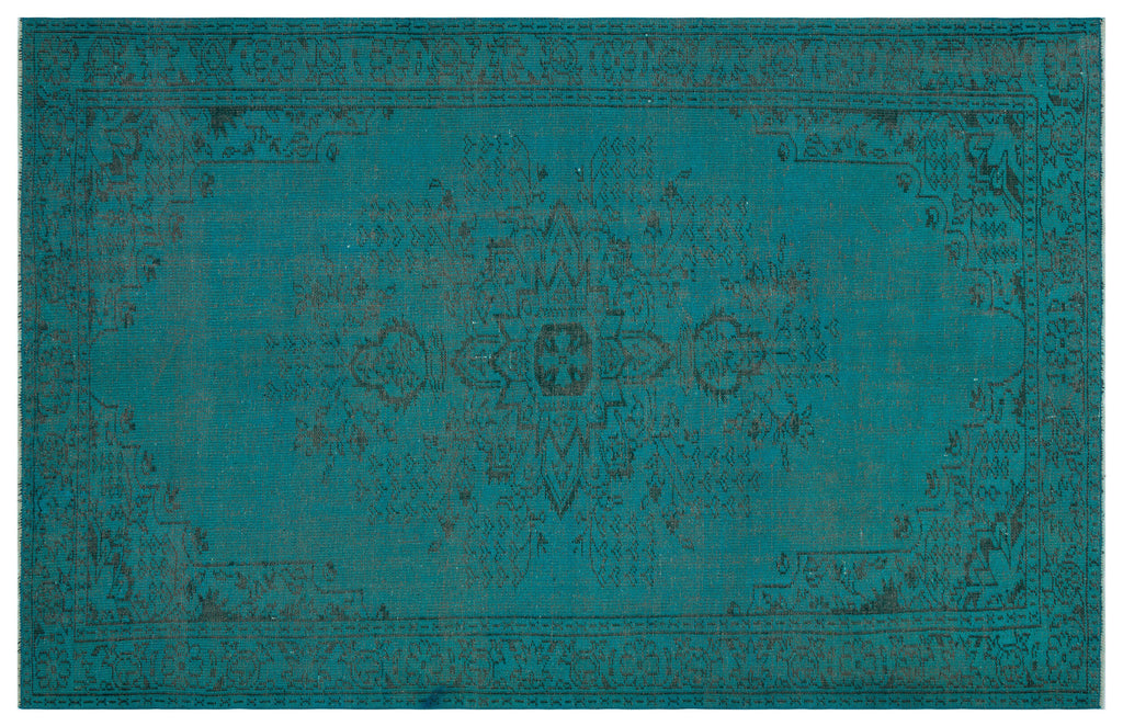 Turquoise  Over Dyed Vintage Rug 5'11'' x 9'2'' ft 180 x 280 cm