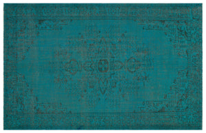 Turquoise  Over Dyed Vintage Rug 5'11'' x 9'2'' ft 180 x 280 cm