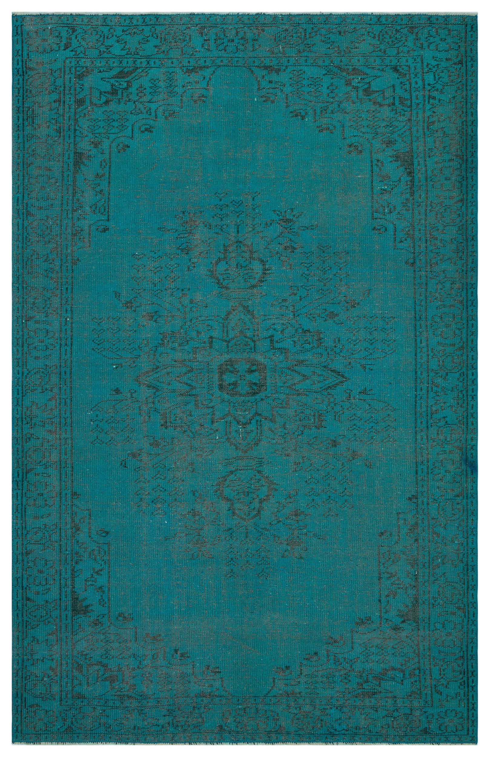 Turquoise  Over Dyed Vintage Rug 5'11'' x 9'2'' ft 180 x 280 cm