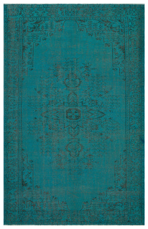 Turquoise  Over Dyed Vintage Rug 5'11'' x 9'2'' ft 180 x 280 cm