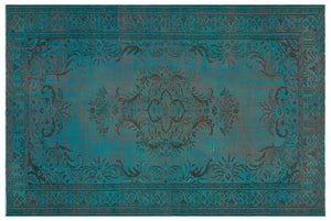 Traditional Design Stone Blue Over Dyed Vintage Rug 6'5'' x 9'6'' ft 196 x 289 cm