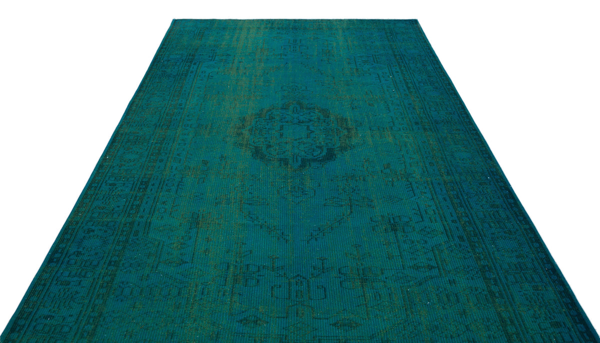 Traditional Design Turquoise Over Dyed Vintage Rug 6&#39;2&#39;&#39; x 9&#39;5&#39;&#39; ft 188 x 286 cm