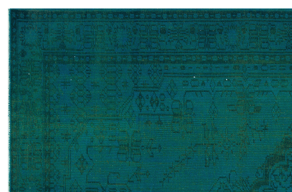 Traditional Design Turquoise Over Dyed Vintage Rug 6&#39;2&#39;&#39; x 9&#39;5&#39;&#39; ft 188 x 286 cm