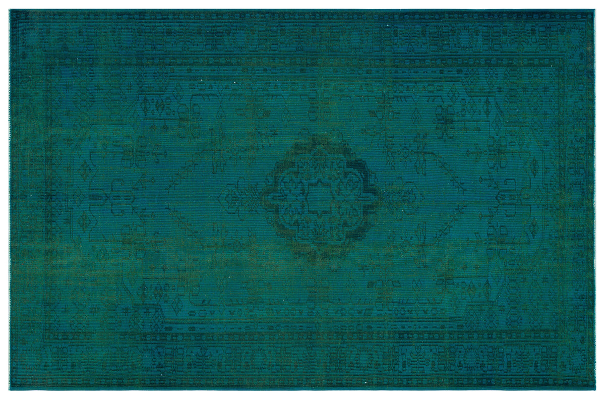 Traditional Design Turquoise Over Dyed Vintage Rug 6&#39;2&#39;&#39; x 9&#39;5&#39;&#39; ft 188 x 286 cm