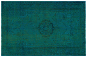 Traditional Design Turquoise Over Dyed Vintage Rug 6'2'' x 9'5'' ft 188 x 286 cm