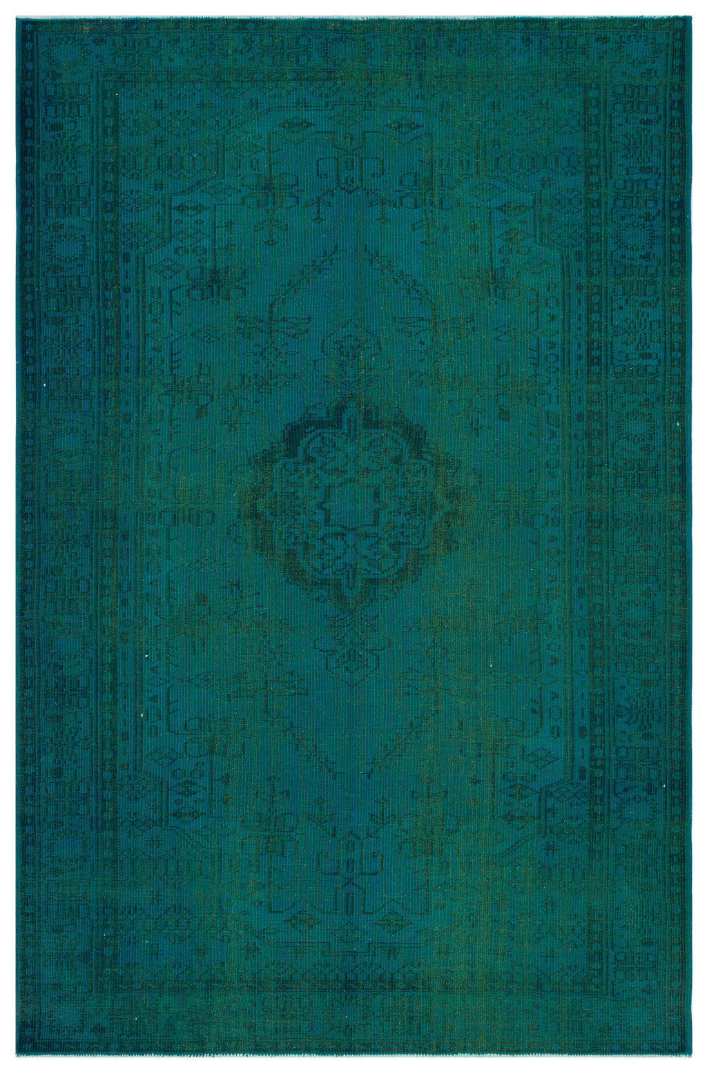 Traditional Design Turquoise Over Dyed Vintage Rug 6'2'' x 9'5'' ft 188 x 286 cm