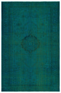 Traditional Design Turquoise Over Dyed Vintage Rug 6'2'' x 9'5'' ft 188 x 286 cm