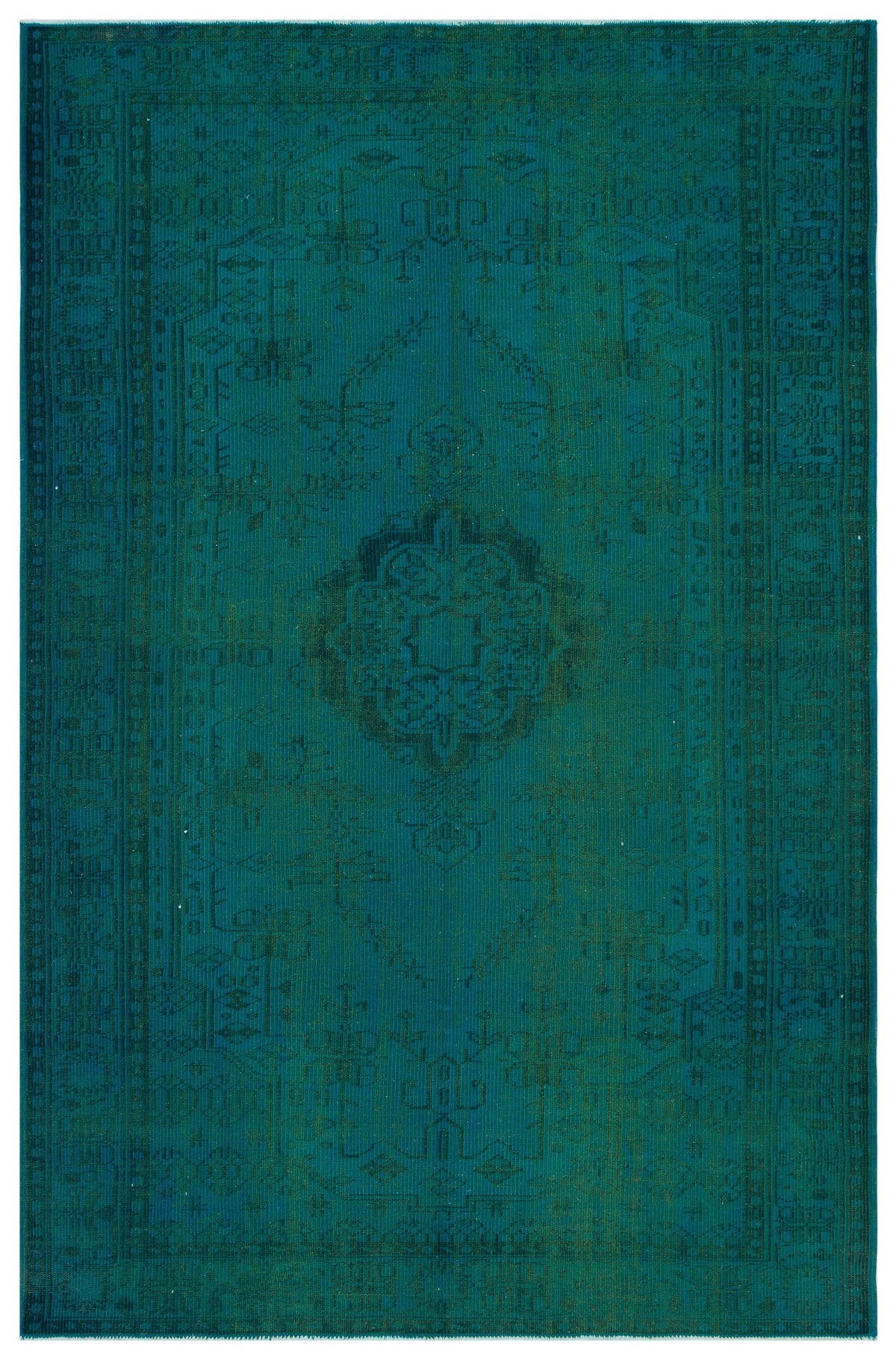 Traditional Design Turquoise Over Dyed Vintage Rug 6&#39;2&#39;&#39; x 9&#39;5&#39;&#39; ft 188 x 286 cm