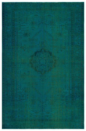 Traditional Design Turquoise Over Dyed Vintage Rug 6'2'' x 9'5'' ft 188 x 286 cm
