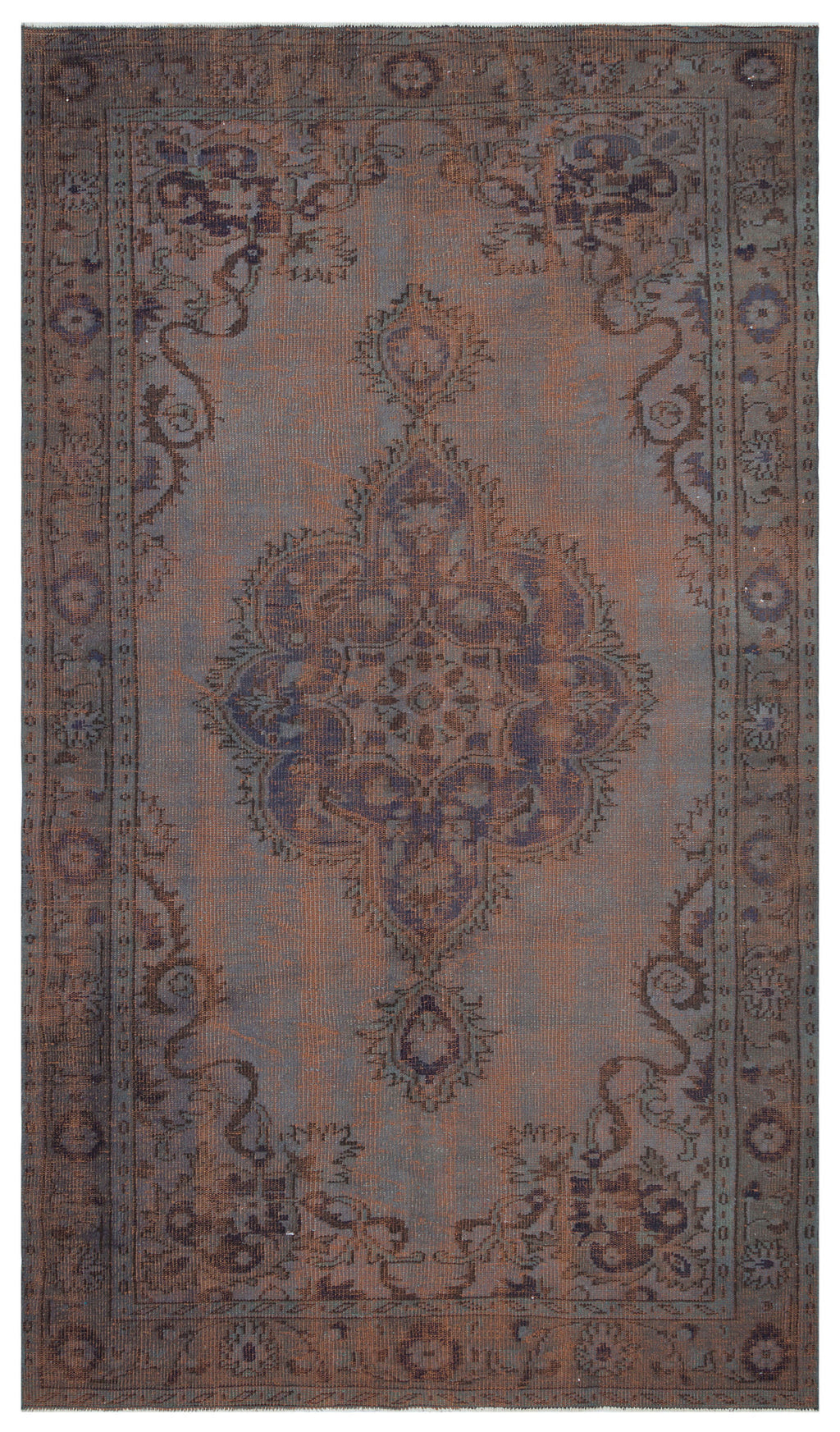 Brown Over Dyed Vintage Rug 5'8'' x 9'8'' ft 172 x 294 cm