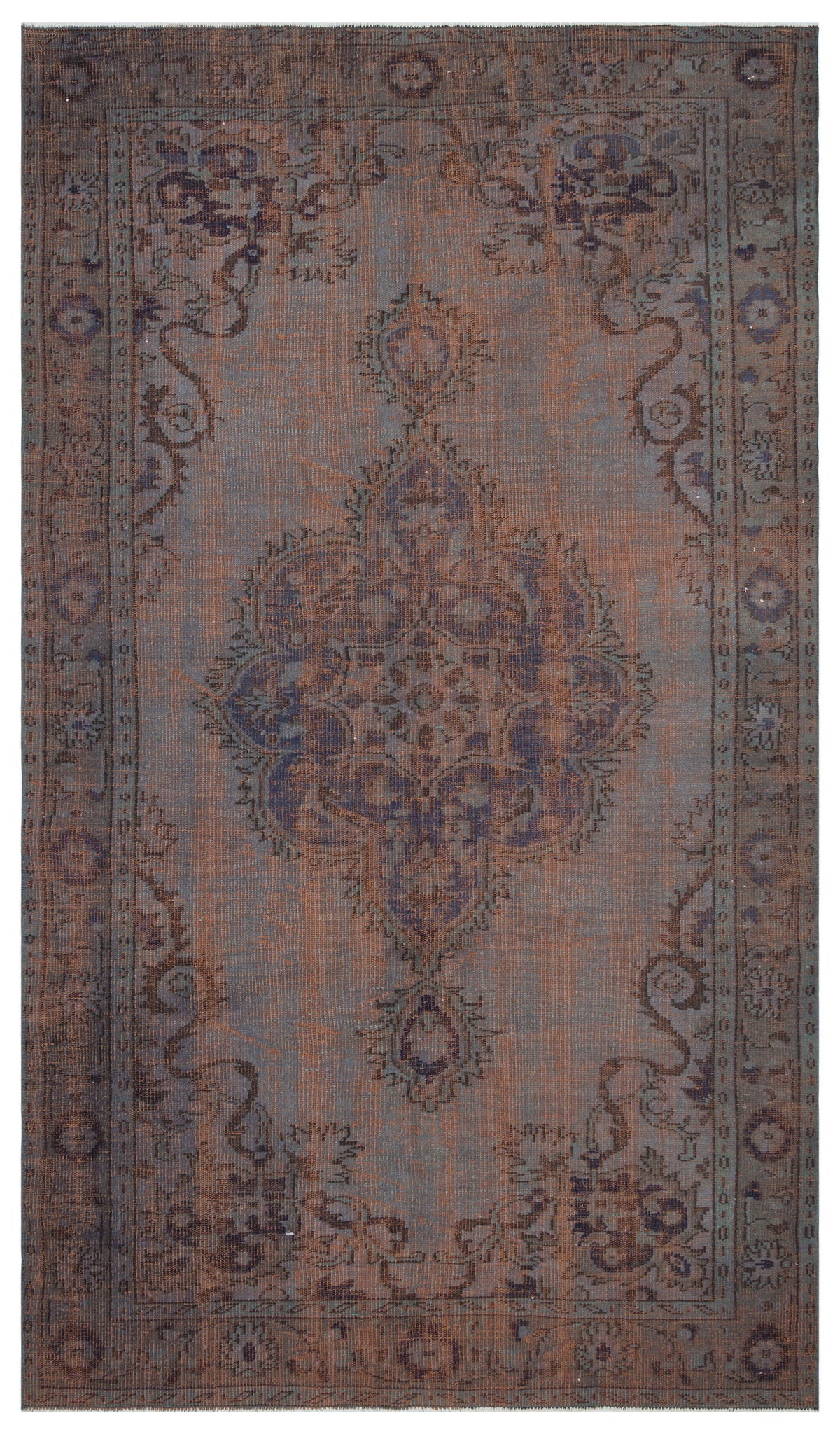 Brown Over Dyed Vintage Rug 5&#39;8&#39;&#39; x 9&#39;8&#39;&#39; ft 172 x 294 cm