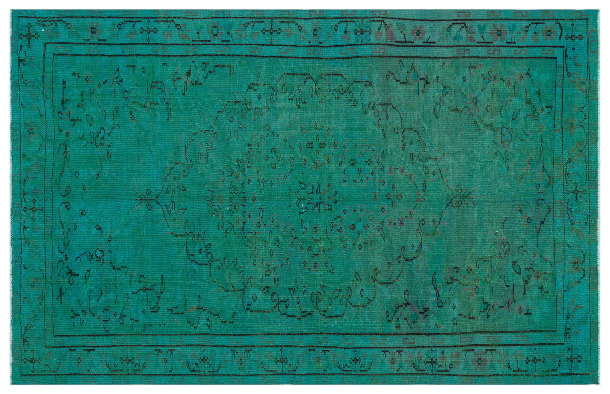 Traditional Deasign Turquoise Over Dyed Vintage Rug 5&#39;1&#39;&#39; x 7&#39;11&#39;&#39; ft 155 x 242 cm