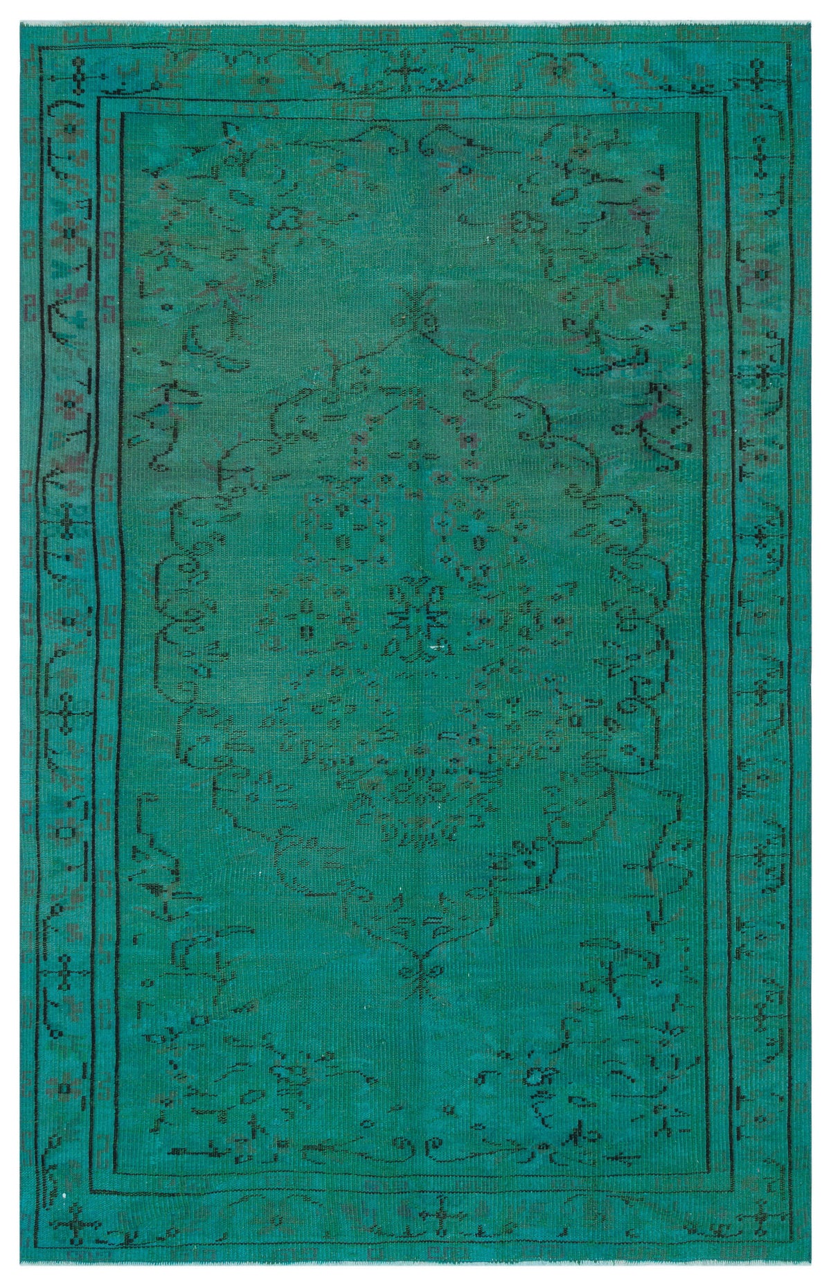 Traditional Deasign Turquoise Over Dyed Vintage Rug 5&#39;1&#39;&#39; x 7&#39;11&#39;&#39; ft 155 x 242 cm