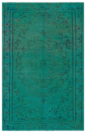 Traditional Deasign Turquoise Over Dyed Vintage Rug 5'1'' x 7'11'' ft 155 x 242 cm