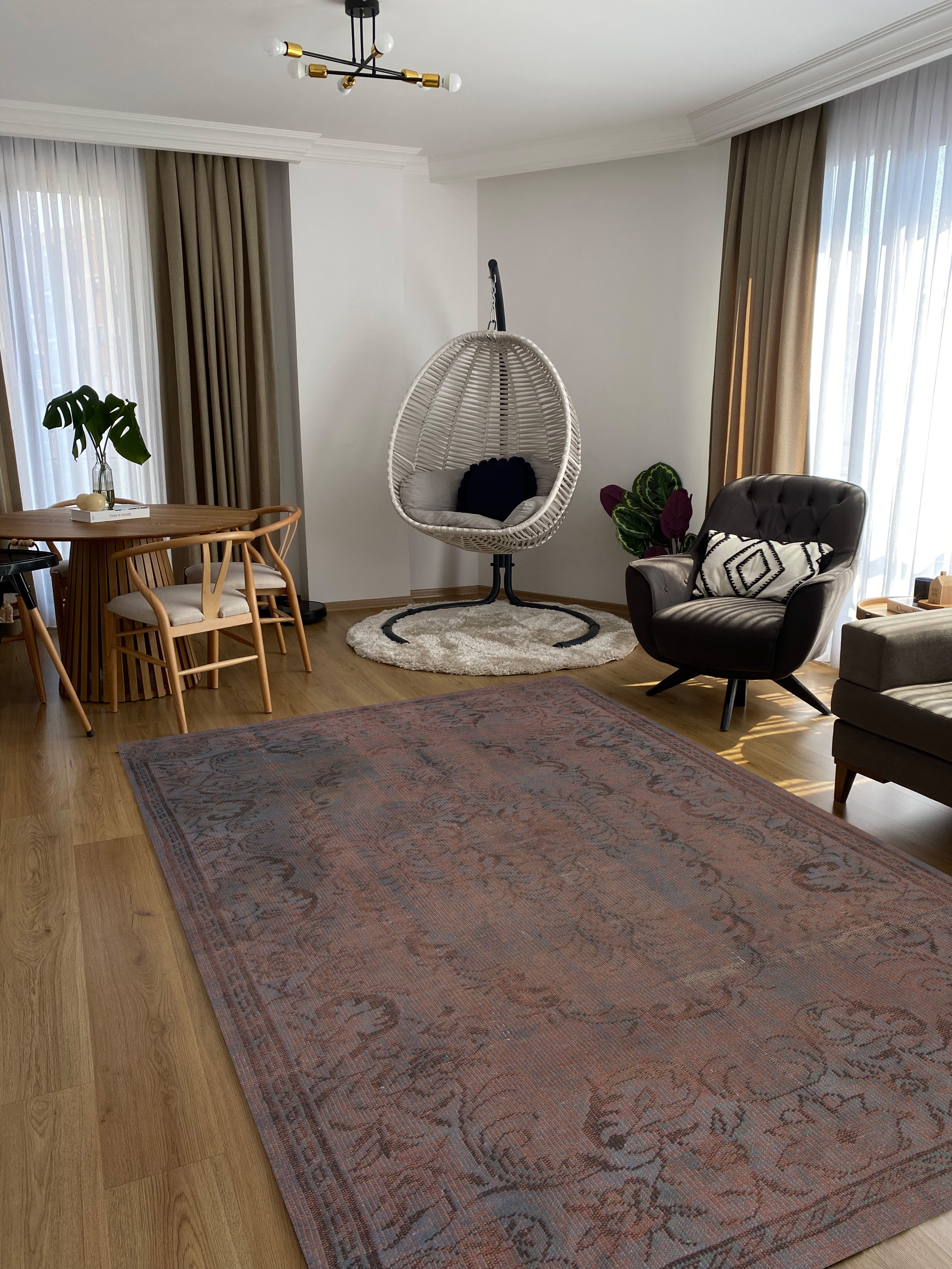 Brown Over Dyed Rug I Traditional Design Rug | Turkish Rug | Hand Weaving Rug  | Bedroom Rug | Wool Rug | Vintage Rug | Tumbled Rug  | Naturel Rug | Boho Rug I 5'9'' x 8'7'' ft 174 x 262 cm