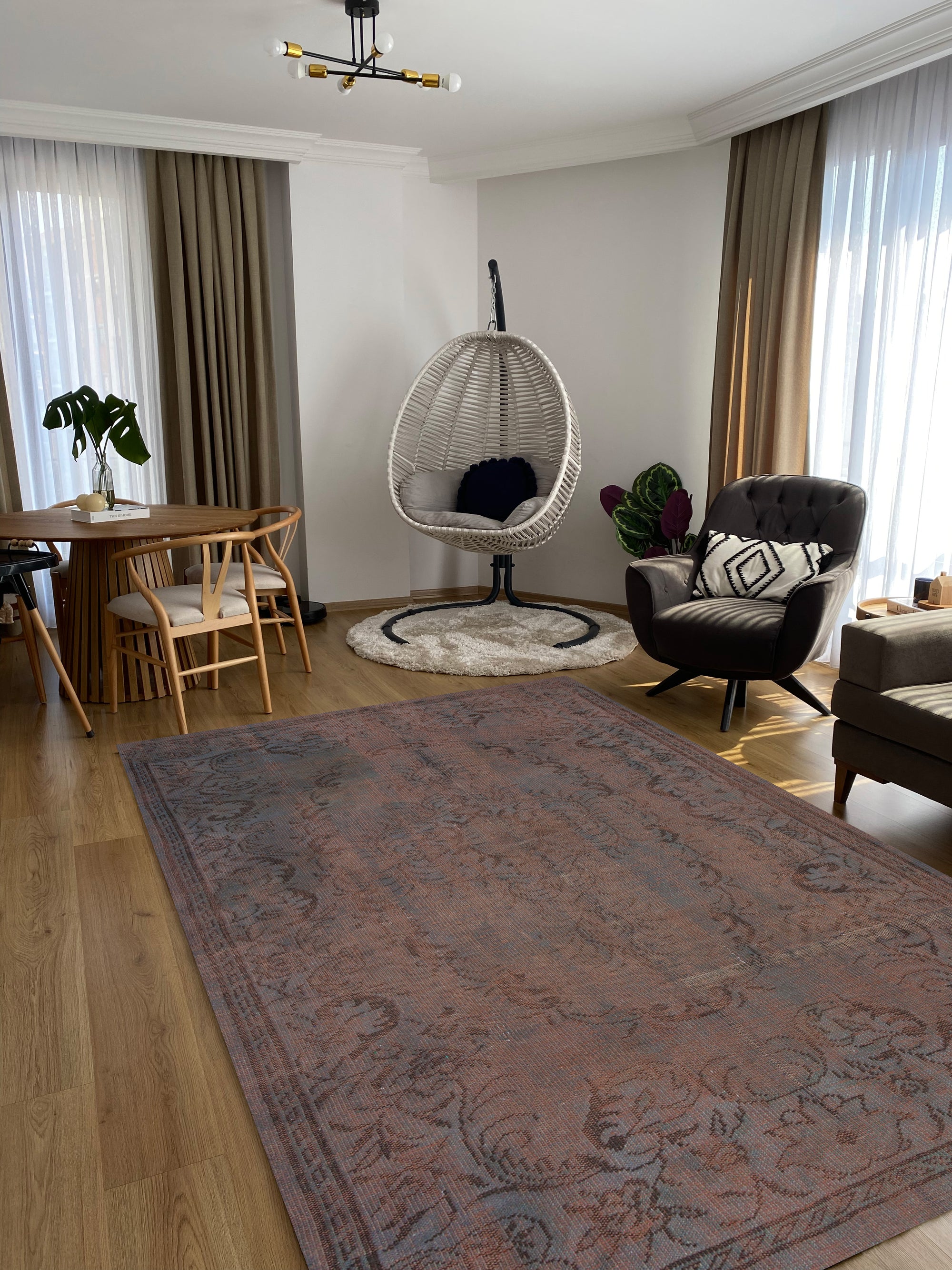 Brown Over Dyed Rug I Traditional Design Rug | Turkish Rug | Hand Weaving Rug  | Bedroom Rug | Wool Rug | Vintage Rug | Tumbled Rug  | Naturel Rug | Boho Rug I 5'9'' x 8'7'' ft 174 x 262 cm