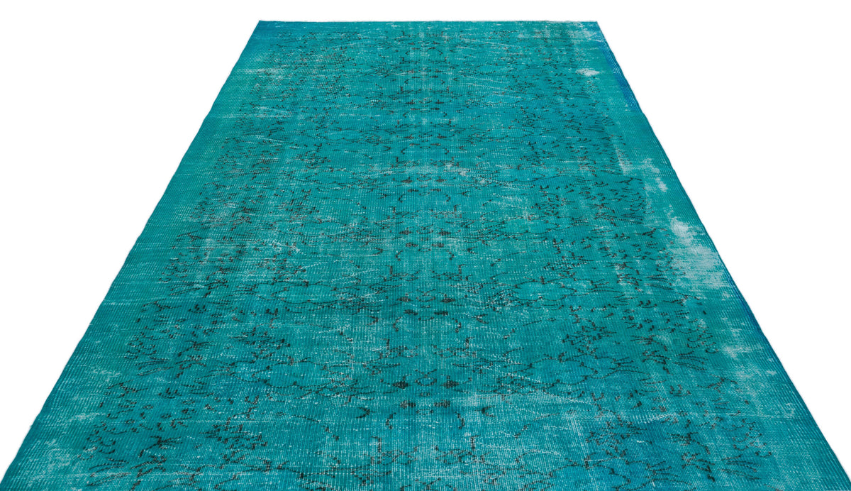 Retro Design Turquoise Over Dyed Vintage Rug 6&#39;2&#39;&#39; x 9&#39;5&#39;&#39; ft 188 x 287 cm