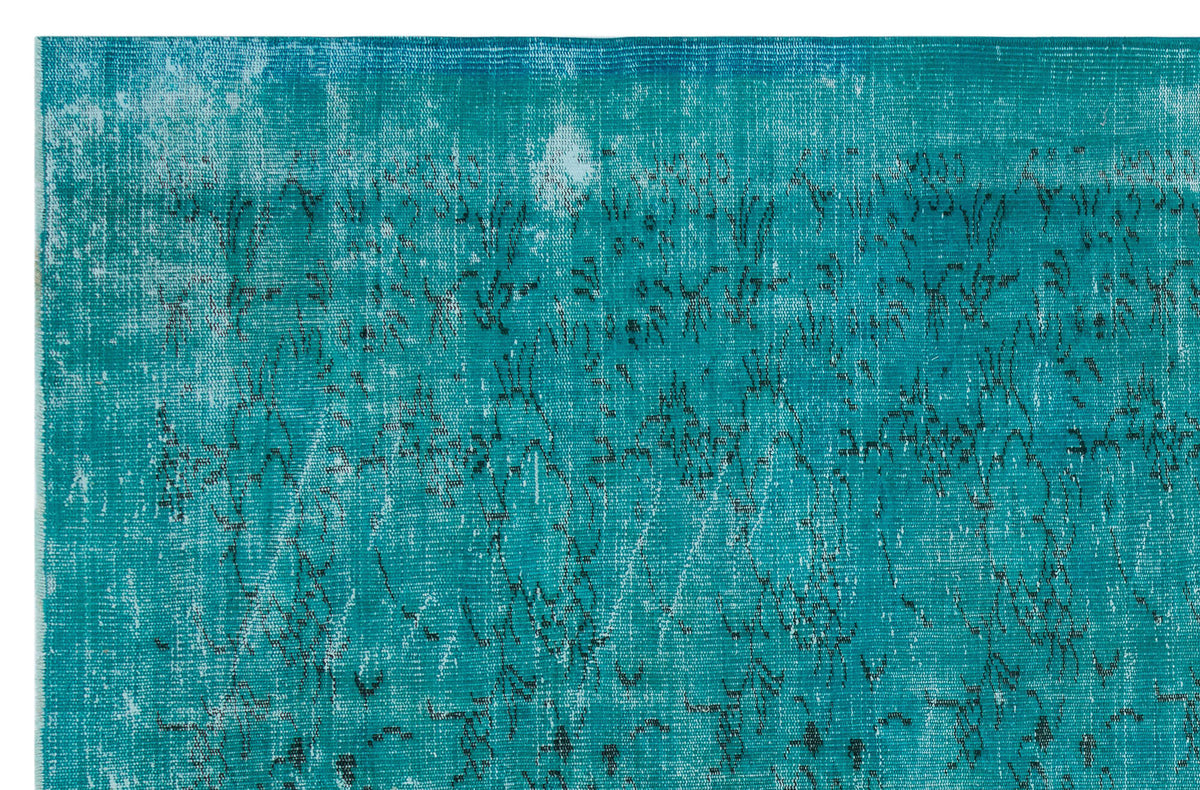 Retro Design Turquoise Over Dyed Vintage Rug 6&#39;2&#39;&#39; x 9&#39;5&#39;&#39; ft 188 x 287 cm