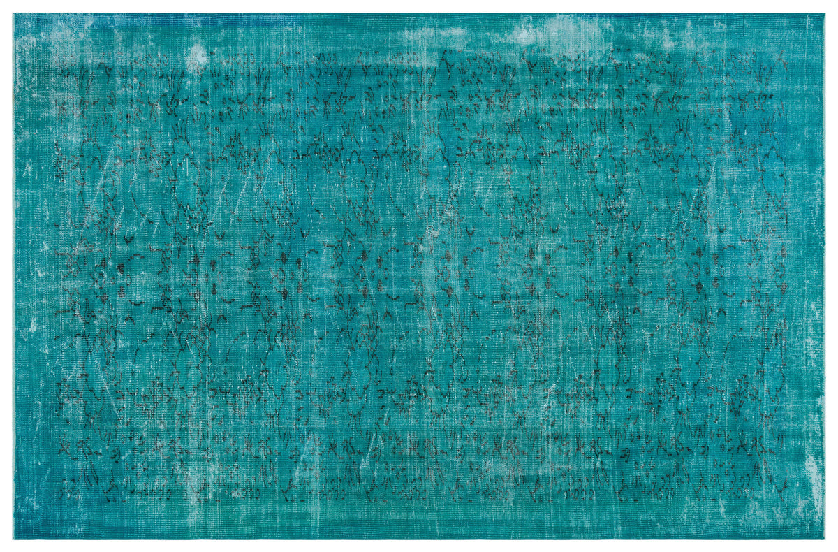 Retro Design Turquoise Over Dyed Vintage Rug 6&#39;2&#39;&#39; x 9&#39;5&#39;&#39; ft 188 x 287 cm