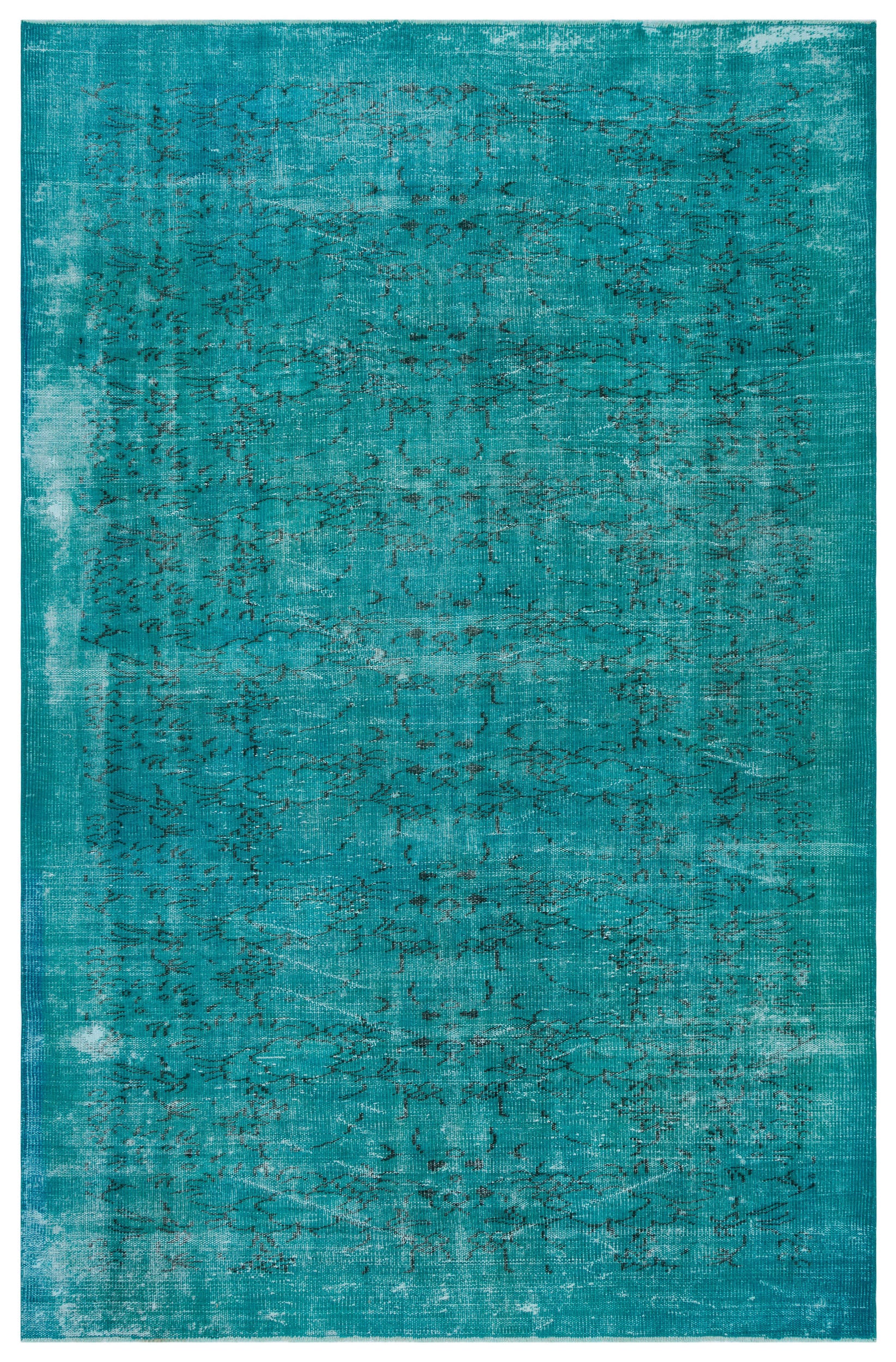 Retro Design Turquoise Over Dyed Vintage Rug 6'2'' x 9'5'' ft 188 x 287 cm